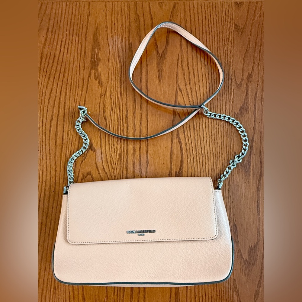 Karl Lagerfeld Crossbody Womens OS Blush Pink Excellent Pebbled Leather Chain